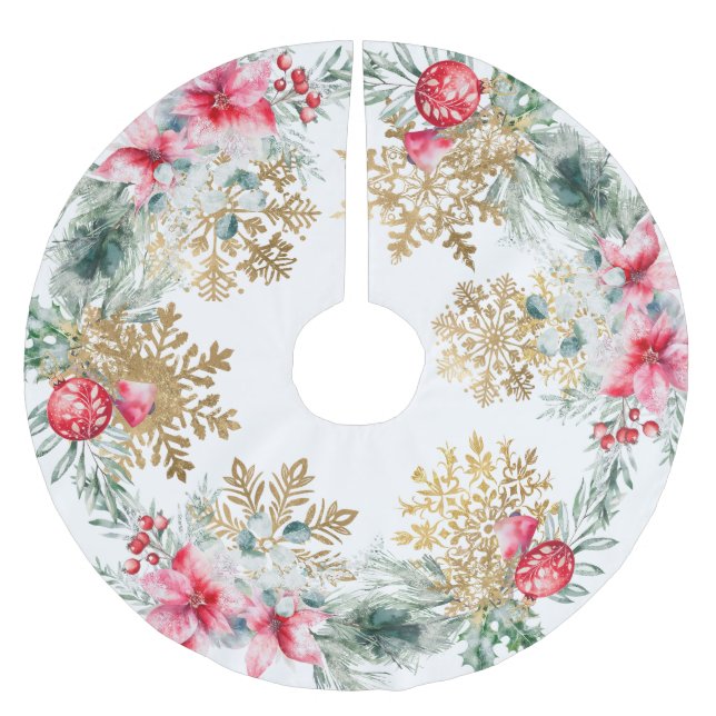 Christmas Party Red Poinsettia Polyester Weihnachtsbaumdecke (Vorderseite)