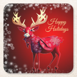 Christmas Party Red Reindeer White Snowflakes Rechteckiger Pappuntersetzer