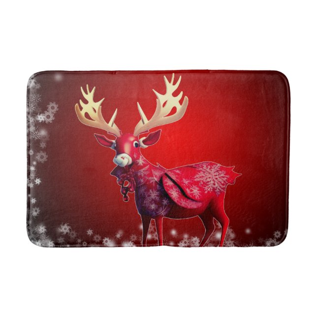 Christmas Party Red Reindeer Winter Holidays Badematte (Vorderseite)
