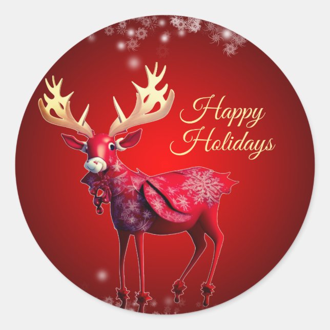 Christmas Party Red Reindeer Winter Holidays Runder Aufkleber (Vorderseite)