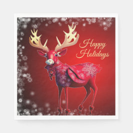 Christmas Party Red Reindeer Winter Holidays Serviette