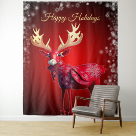 Christmas Party Red Reindeer Winter Holidays Wandteppich