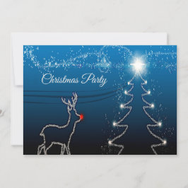 Christmas Party Reindeer Tree Blue Sky Shiny Stars Einladung