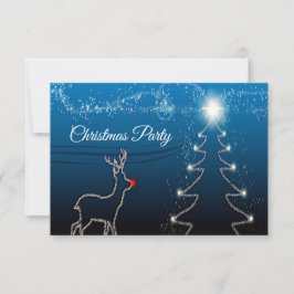 Christmas Party Reindeer Tree Blue Sky Shiny Stars RSVP Karte