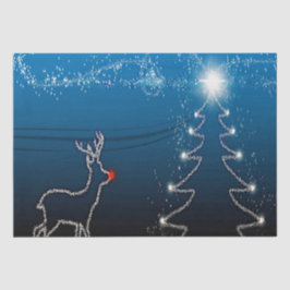 Christmas Party Reindeer Tree Blue Sky Shiny Stars Seidenpapier