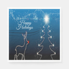 Christmas Party Reindeer Tree Blue Sky Shiny Stars Serviette