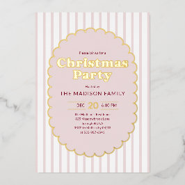 Christmas Party Retro Red Striped Photo Folieneinladung