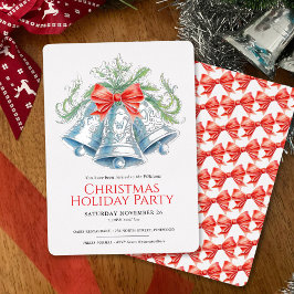 Christmas party silver bells red bow watercolor folieneinladung