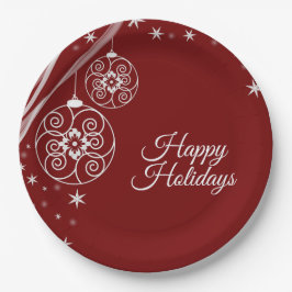 Christmas Party White Ornaments Stars Red Elegant Pappteller