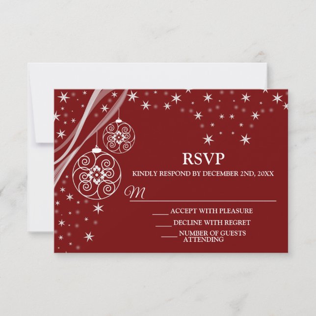 Christmas Party White Ornaments Stars Red Elegant RSVP Karte (Vorderseite)