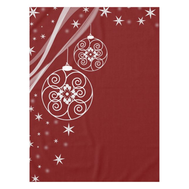 Christmas Party White Ornaments Stars Red Elegant Tischdecke (Vorderseite)