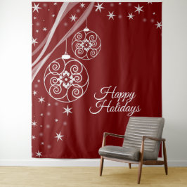 Christmas Party White Ornaments Stars Red Elegant Wandteppich