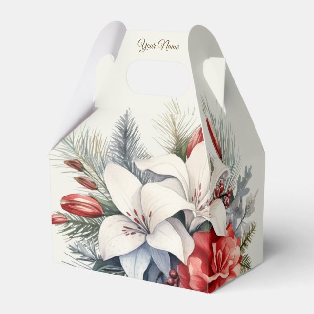 Christmas Party White Red Flowers Holidays Elegant Geschenkschachtel (Vorderseite)