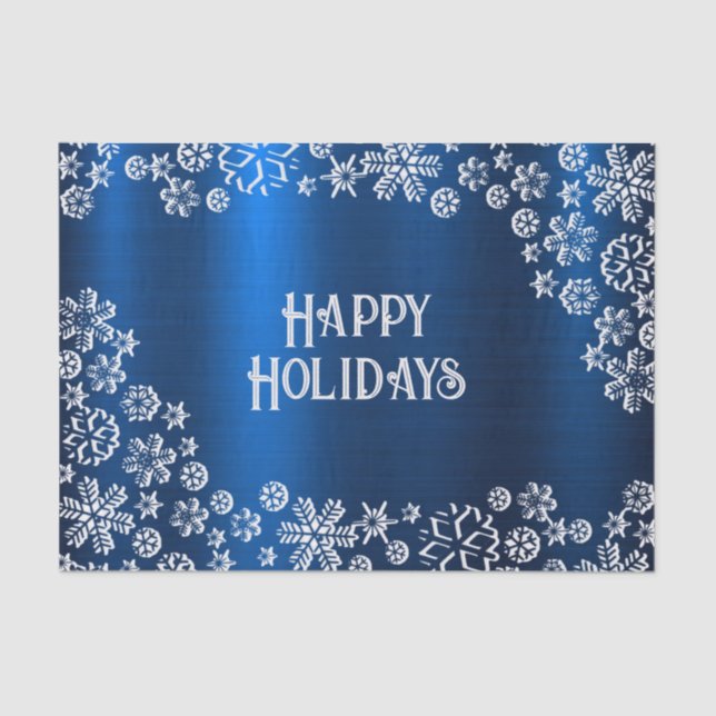 Christmas Party White Snowflakes Navy Blue Seidenpapier (Vorderseite)