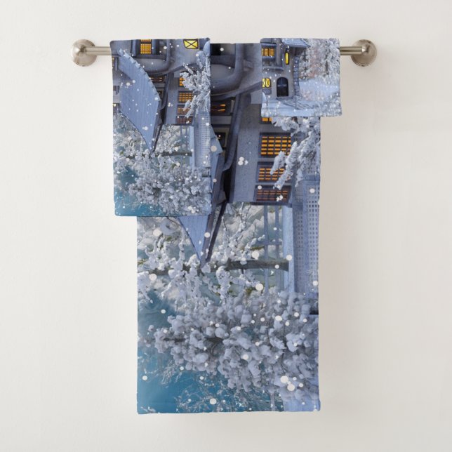 Christmas Party Winter White Snowman Blue Rustic Badhandtuch Set (Insitu)