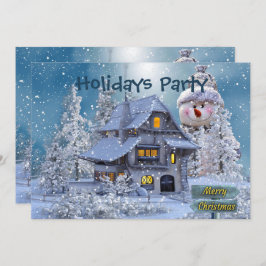 Christmas Party Winter White Snowman Blue Rustic Einladung