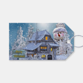 Christmas Party Winter White Snowman Blue Rustic Geschenkanhänger
