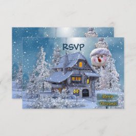 Christmas Party Winter White Snowman Blue Rustic RSVP Karte