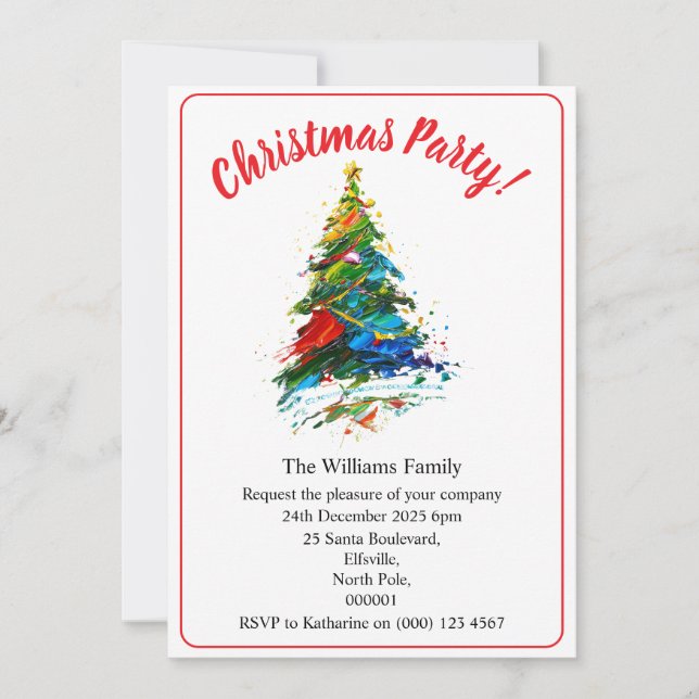 Christmas Party Xmas Tree Oil Painting Einladung (Vorderseite)