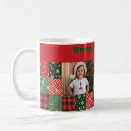 Christmas patchwork green red two photo coffee mug kaffeetasse
