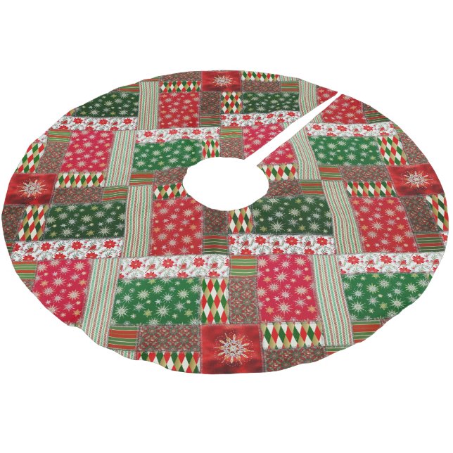 Christmas Patchwork Quilt Polyester Weihnachtsbaumdecke (Schrägansicht)
