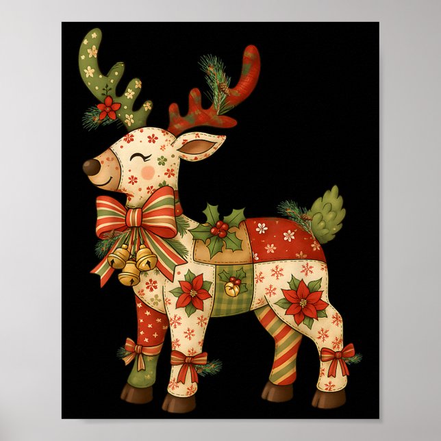 Christmas Patchwork Reindeer Xmas Family Men Women Poster (Vorne)