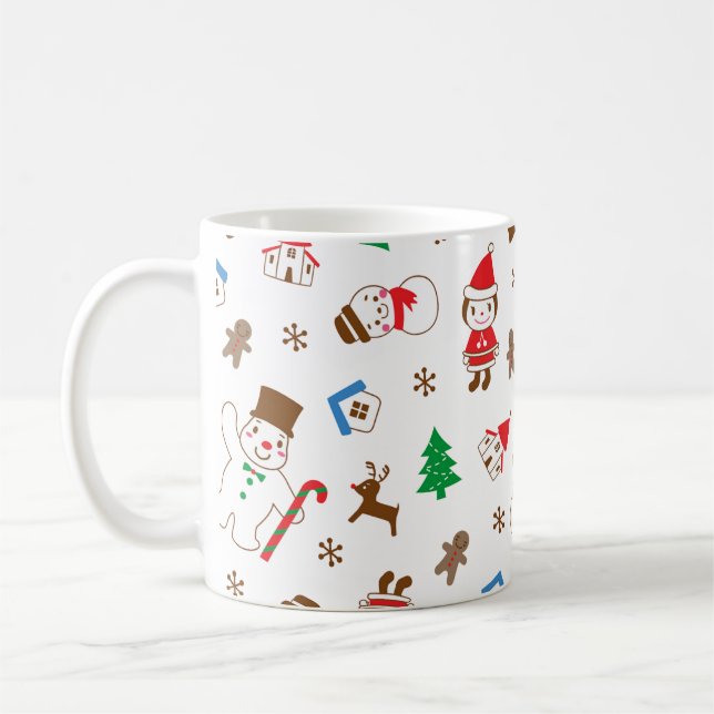 Christmas pattern icon santa tree happy gift Mug Kaffeetasse (Links)