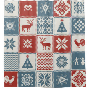 Christmas pattern in patchwork style. Traditional  Duschvorhang