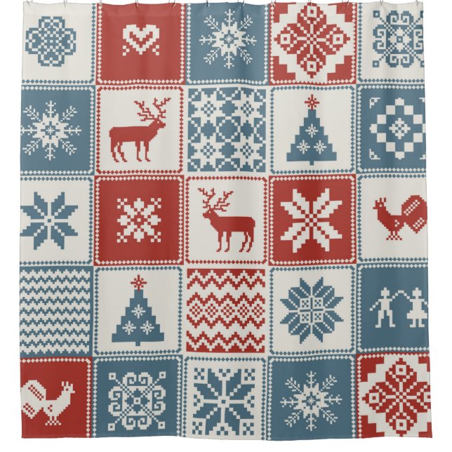Christmas pattern in patchwork style. Traditional  Duschvorhang (Vorderseite)