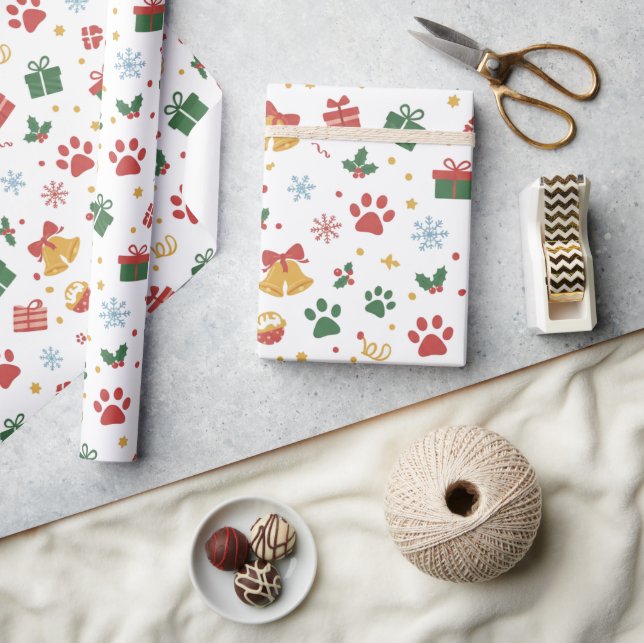 Christmas Paw Prints & Gifts Wrapping Paper Geschenkpapier (Basteln)