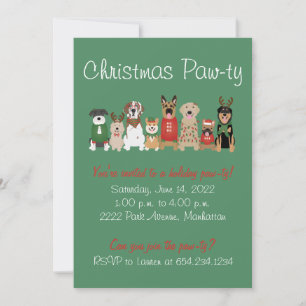 Christmas Pawty Dog Holiday Red Green Einladung