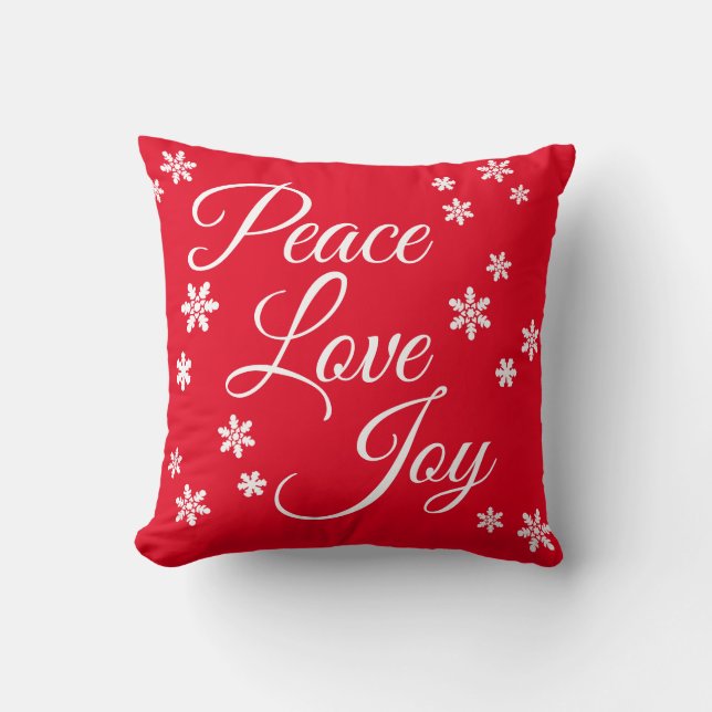 Christmas Peace Liebe Joey White Snowflake Script Kissen (Vorderseite)