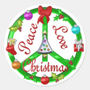 Christmas Peace Sign Runder Aufkleber