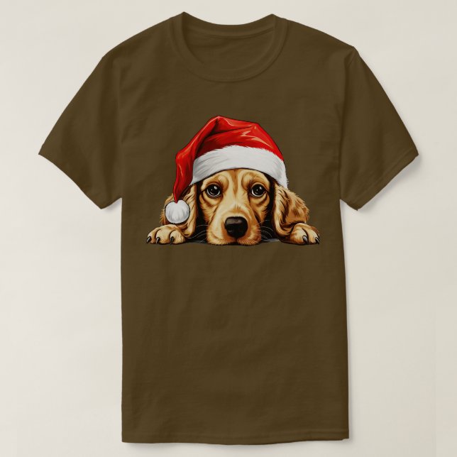 Christmas Peeking Cocker Spaniel Dog T-Shirt (Design vorne)