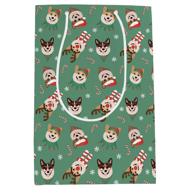 Christmas Pembroke Welsh Corgi Hunde Mittlere Geschenktüte (Vorderseite)
