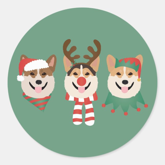 Christmas Pembroke Welsh Corgi Hunde Runder Aufkleber (Vorderseite)