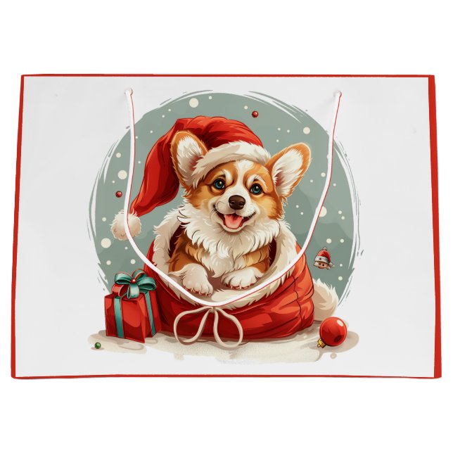 Christmas Pembroke Welsh Corgi Puppy Große Geschenktüte (Vorderseite)