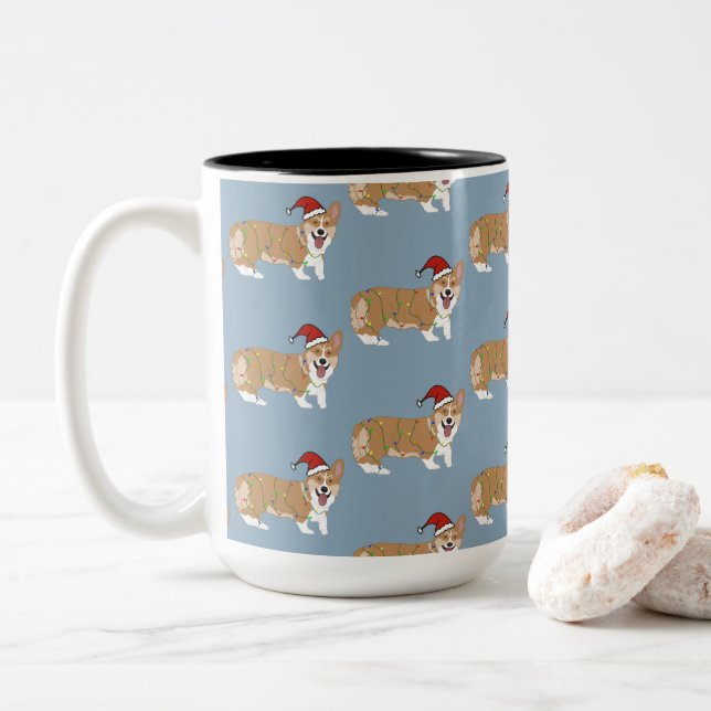 Christmas Pembroke Welsh Corgi Zweifarbige Tasse (Mit Donut)