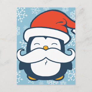 Christmas Penguin Mustache Trend Feiertagspostkarte