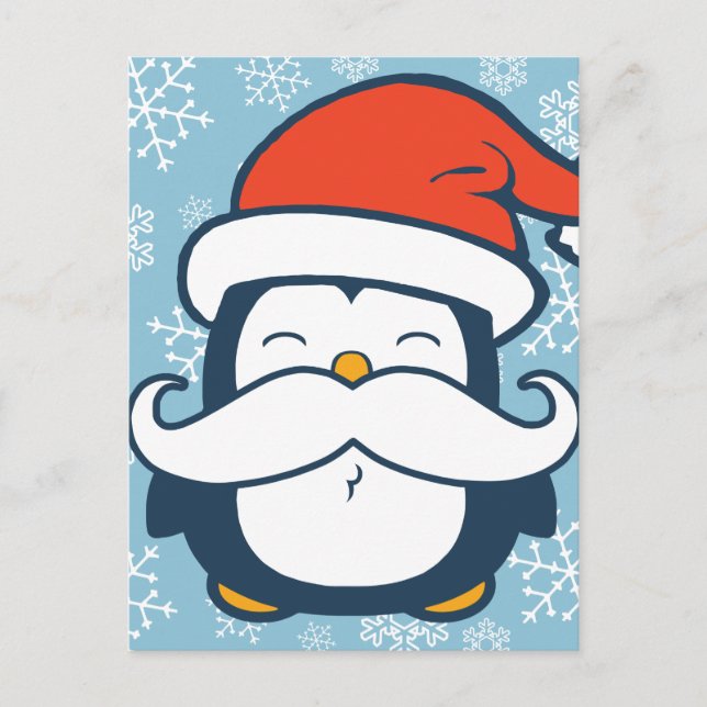 Christmas Penguin Mustache Trend Feiertagspostkarte (Vorderseite)