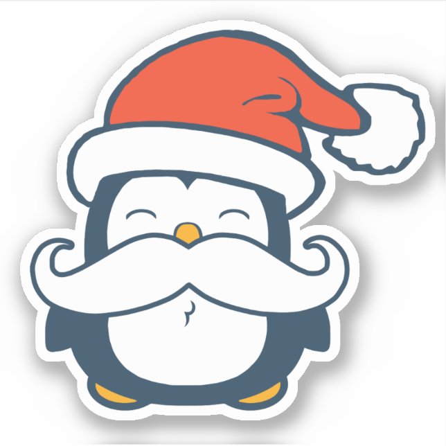 Christmas Penguin Mustache Vinyl Cut Sticker (Vorderseite)