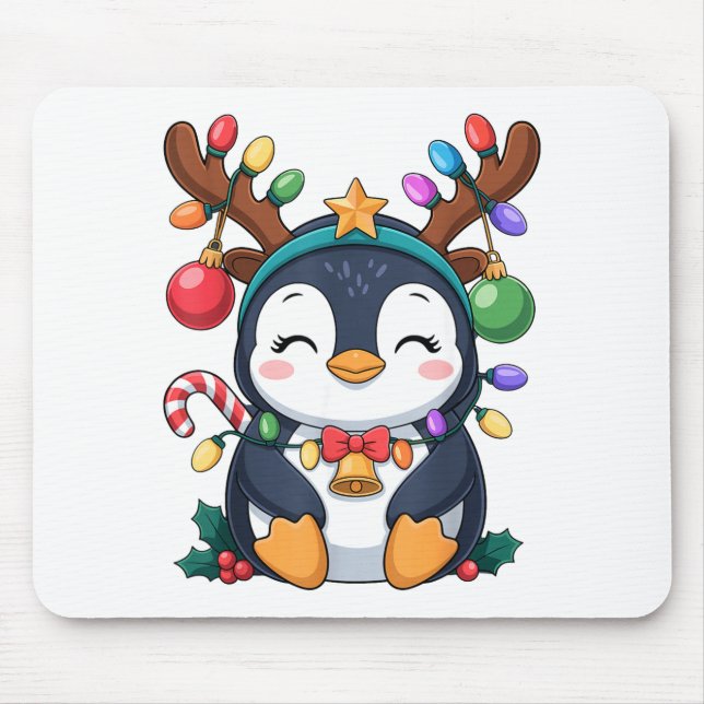 Christmas Penguin Reindeer Lights Holiday Animal K Mousepad (Vorne)