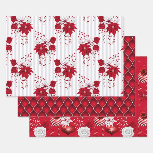 Christmas Peppermint | Poinsettia Candy Cane Geschenkpapier Set (Set)