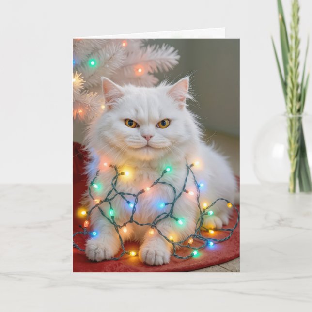 Christmas Persian Cat Tangled in Holiday Lights Karte (Vorderseite)