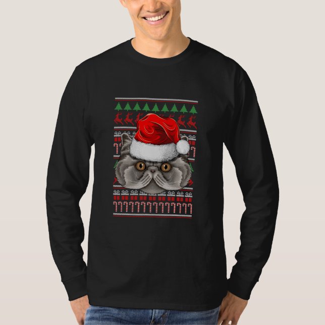 Christmas Persian Santa Hat Cute Cat Animal Ugly T-Shirt (Vorderseite)