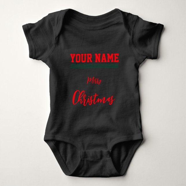 Christmas personalisiert Baby Jersey Bodysuit Blac Baby Strampler (Vorderseite)