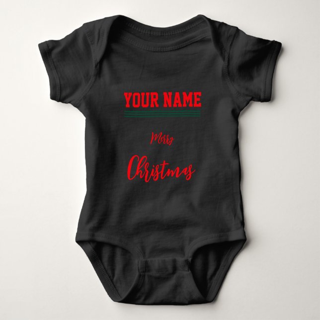 Christmas personalisiert Baby Jersey Bodysuit Blac Strampler (Vorderseite)