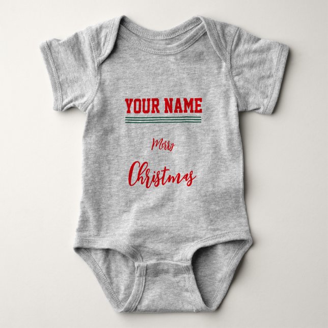 Christmas personalisiert Baby Jersey Bodysuit grau Strampler (Vorderseite)