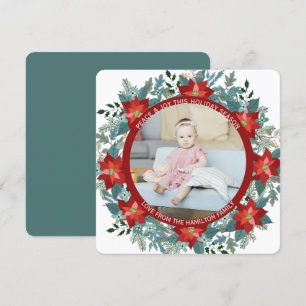 Christmas Personalisiert Poinsettia Wreath Foto Feiertagskarte