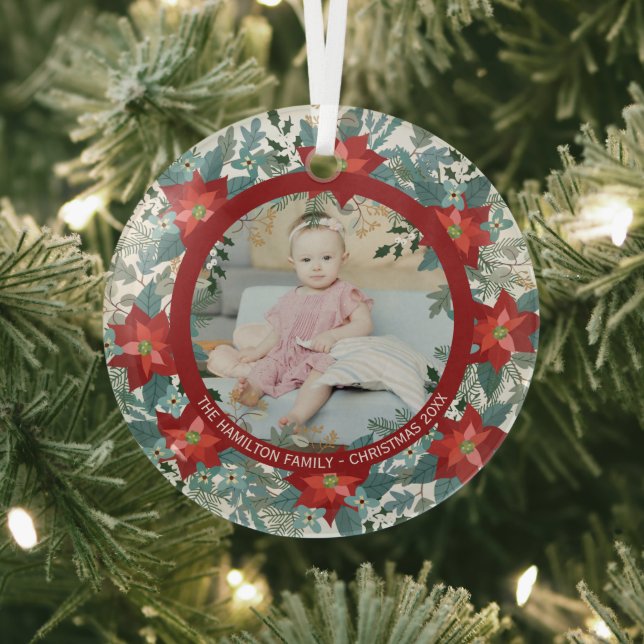 Christmas Personalisiert Poinsettia Wreath Foto Ornament Aus Glas (InSitu)